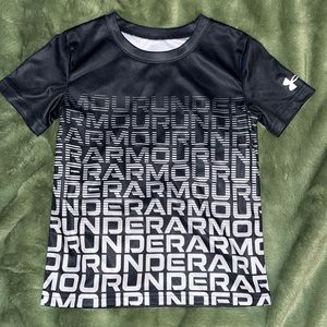 Under Armour boys size 5 tech tee, black with grey print, washed never worn